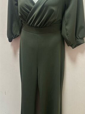 Draped Olive Green Wrap-Front Jumpsuit